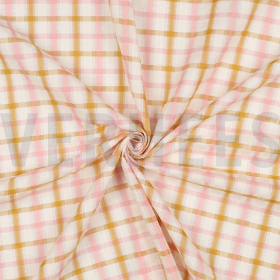 KATOEN SEERSUCKER GARENGEVERFD RUITEN ECRU #7