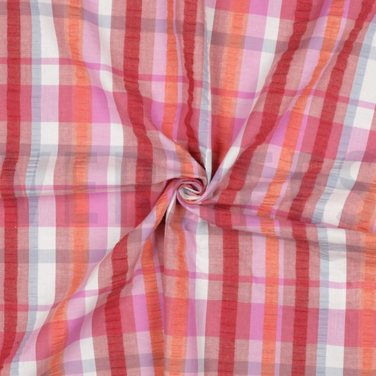 BAUMWOLLE SEERSUCKER GARNGEFÄRBT KAROS ROSA #7