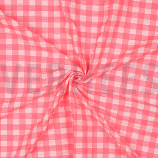 BAUMWOLLE GARNGEFÄRBT NEON KAROS ROSA #7