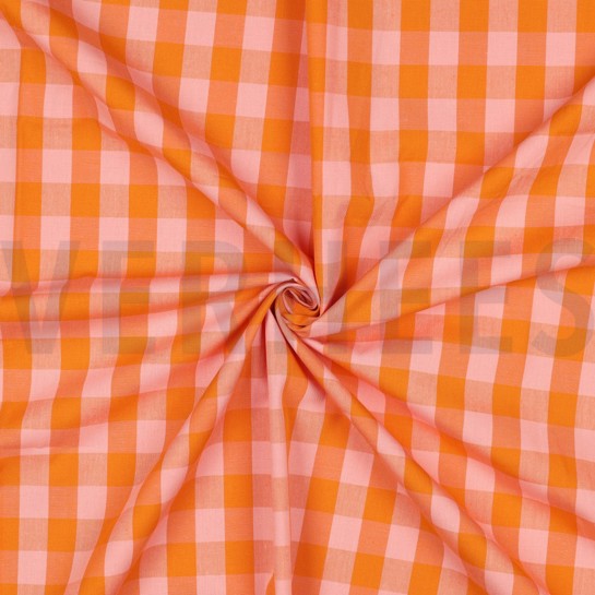 KATOEN GARENGEVERFD RUITEN ORANJE / ZALM #7