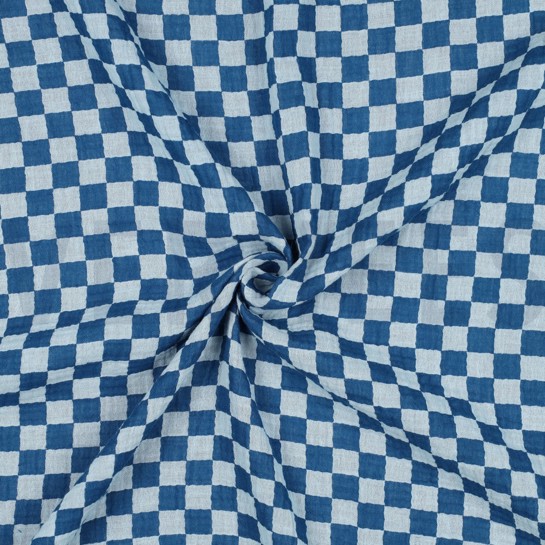 MUSSELIN DOPPELSEITIG KAROS BLAU #7