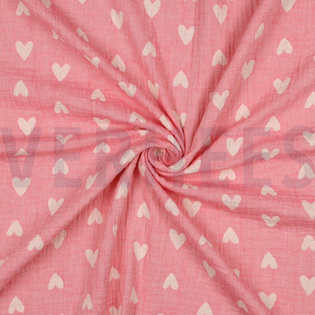 DOUBLE GAUZE JACQUARD HEARTS PINK #3