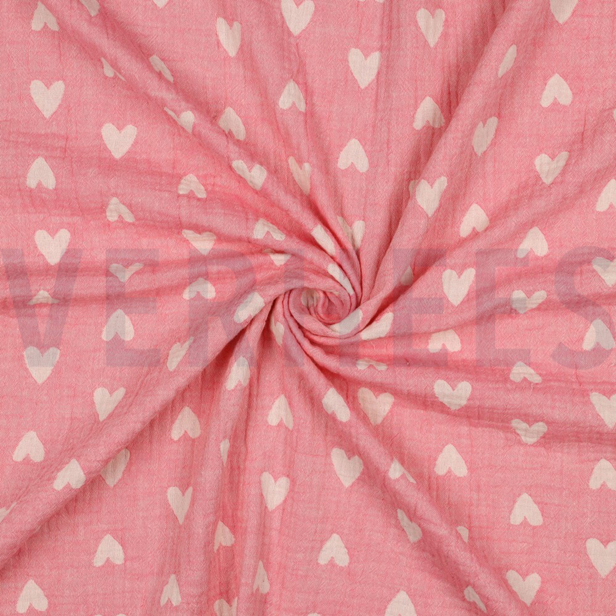 DOUBLE GAUZE JACQUARD HEARTS PINK (high resolution) #3