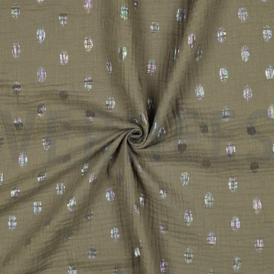 DOUBLE GAUZE FOIL SPOTS MOSS GREEN #3