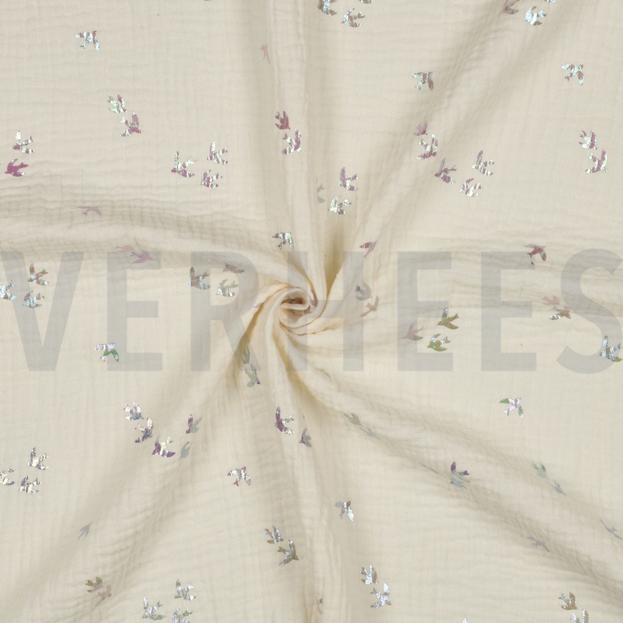 DOUBLE GAUZE FOIL BIRDS ECRU (high resolution) #3