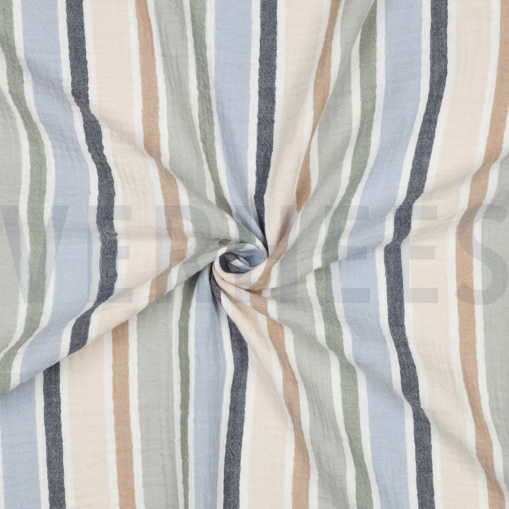 DOUBLE GAUZE YARN DYED STRIPES GREEN / BLUE #3
