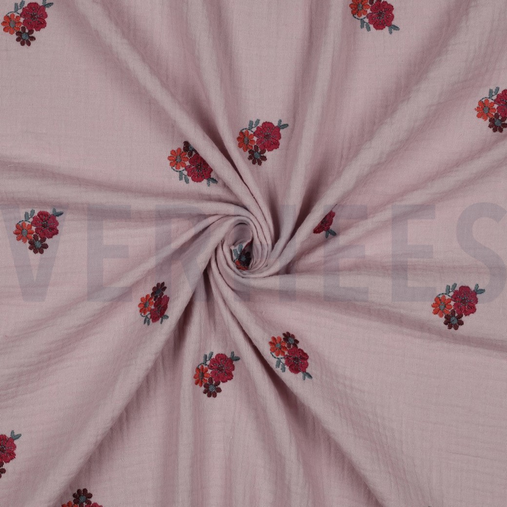DOUBLE GAUZE EMBROIDERY FLOWERS SOFT ROSE #3