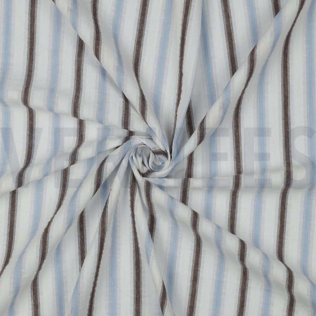 COTTON SEERSUCKER YARN DYED STRIPES BLUE / BROWN #3