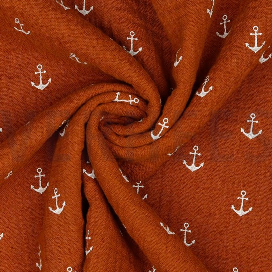 DOUBLE GAUZE ANCHORS RUST/WHITE #7