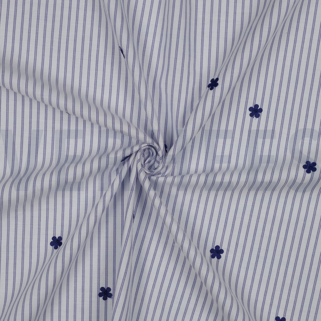 COTTON STRIPE FLOWERS DARK COBALT #3
