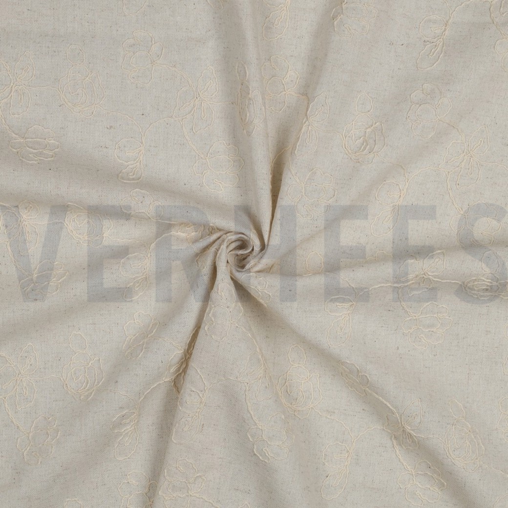 LINEN VISCOSE EMBROIDERY FLOWERS NATURAL #3