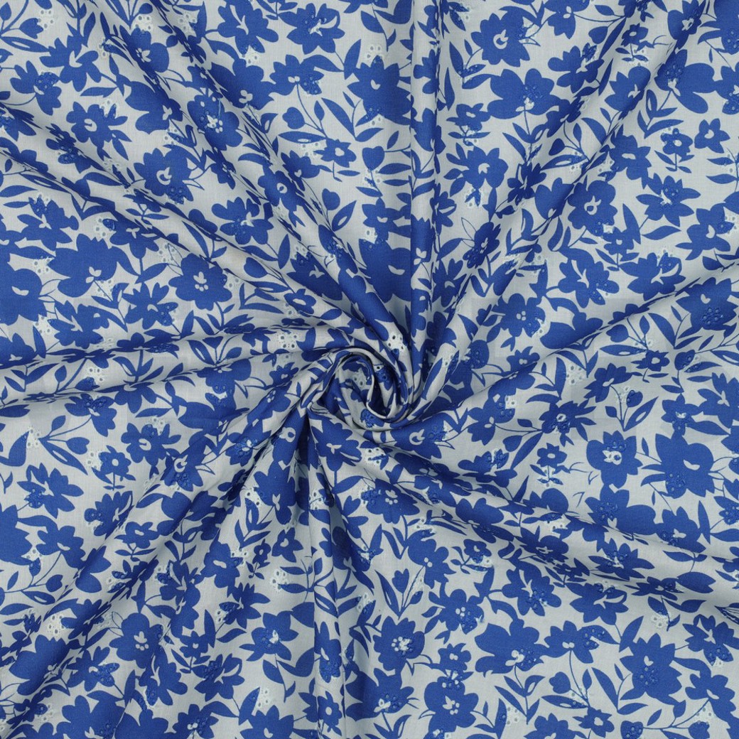 COTTON EMBROIDERY FLOWERS LIGHT COBALT #3