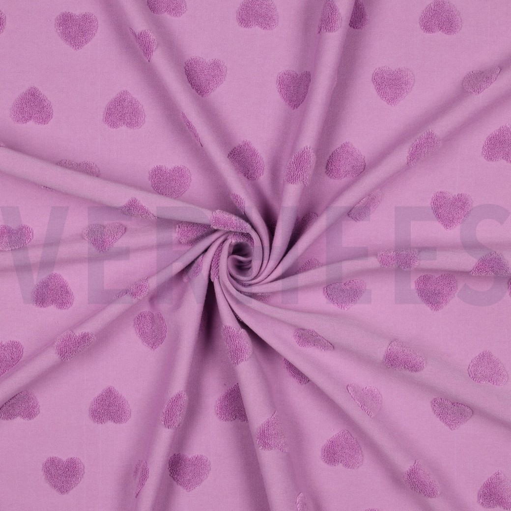 COTTON TOWELING KNIT HEARTS LILAC #3
