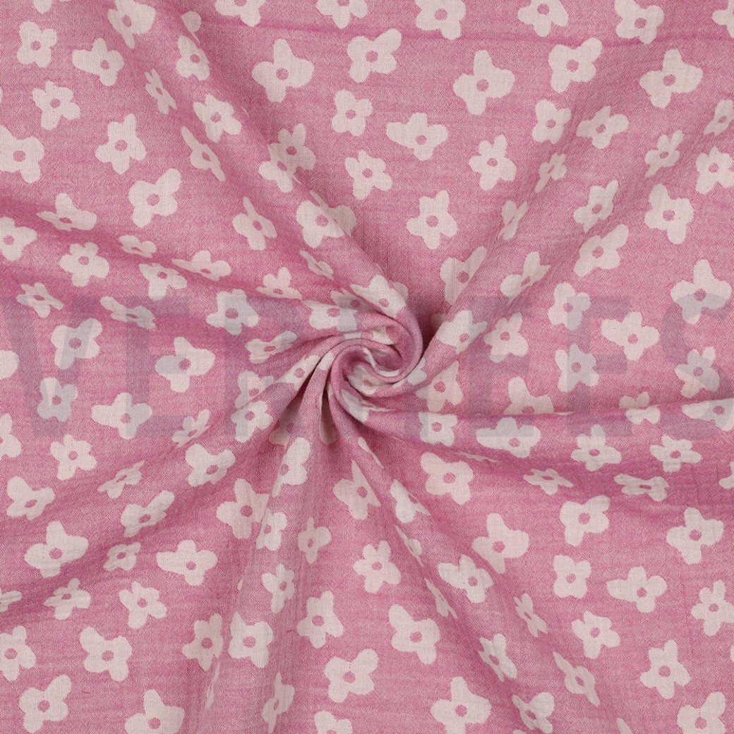 DOUBLE GAUZE JACQUARD FLOWERS CERISE #3