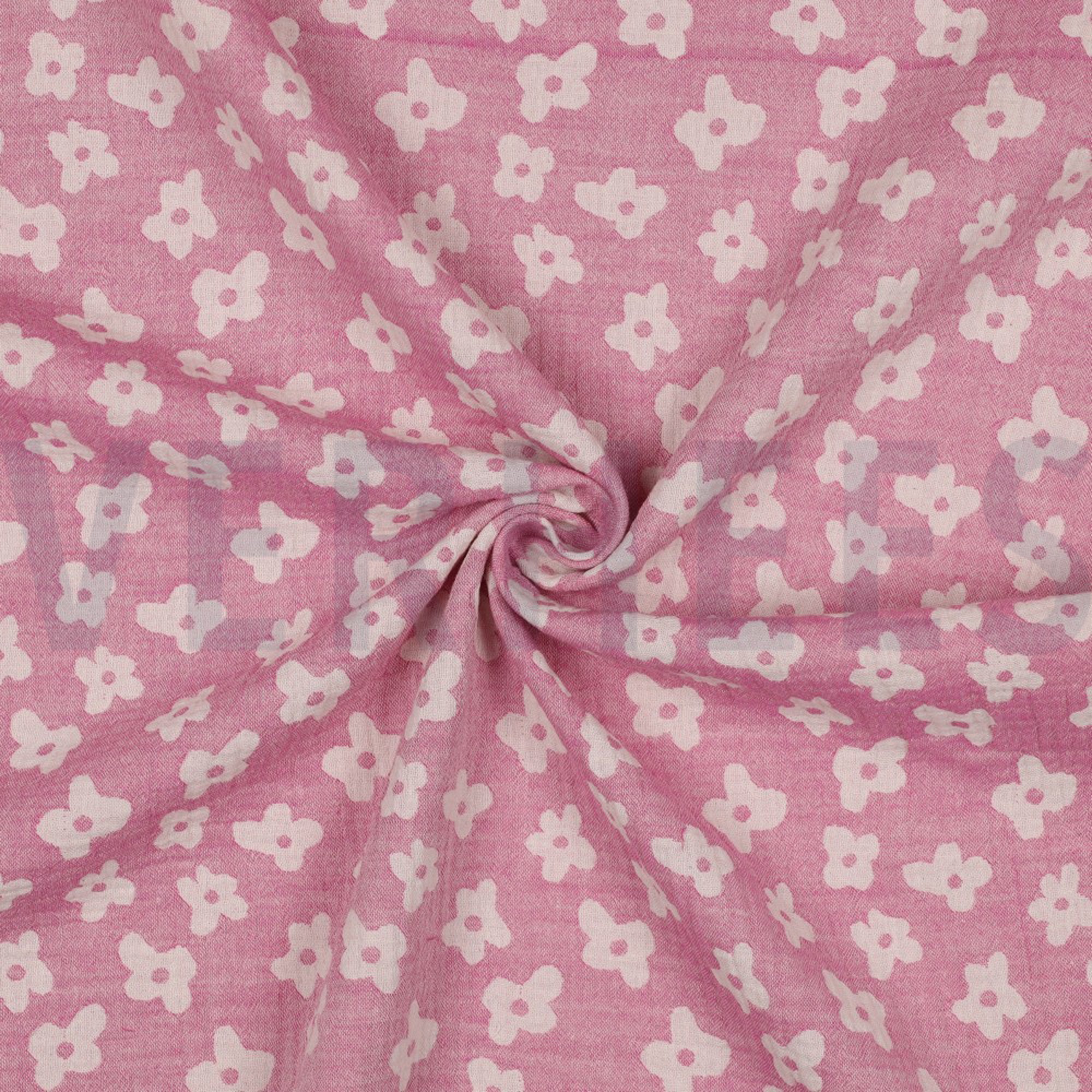 DOUBLE GAUZE JACQUARD FLOWERS CERISE (high resolution) #3
