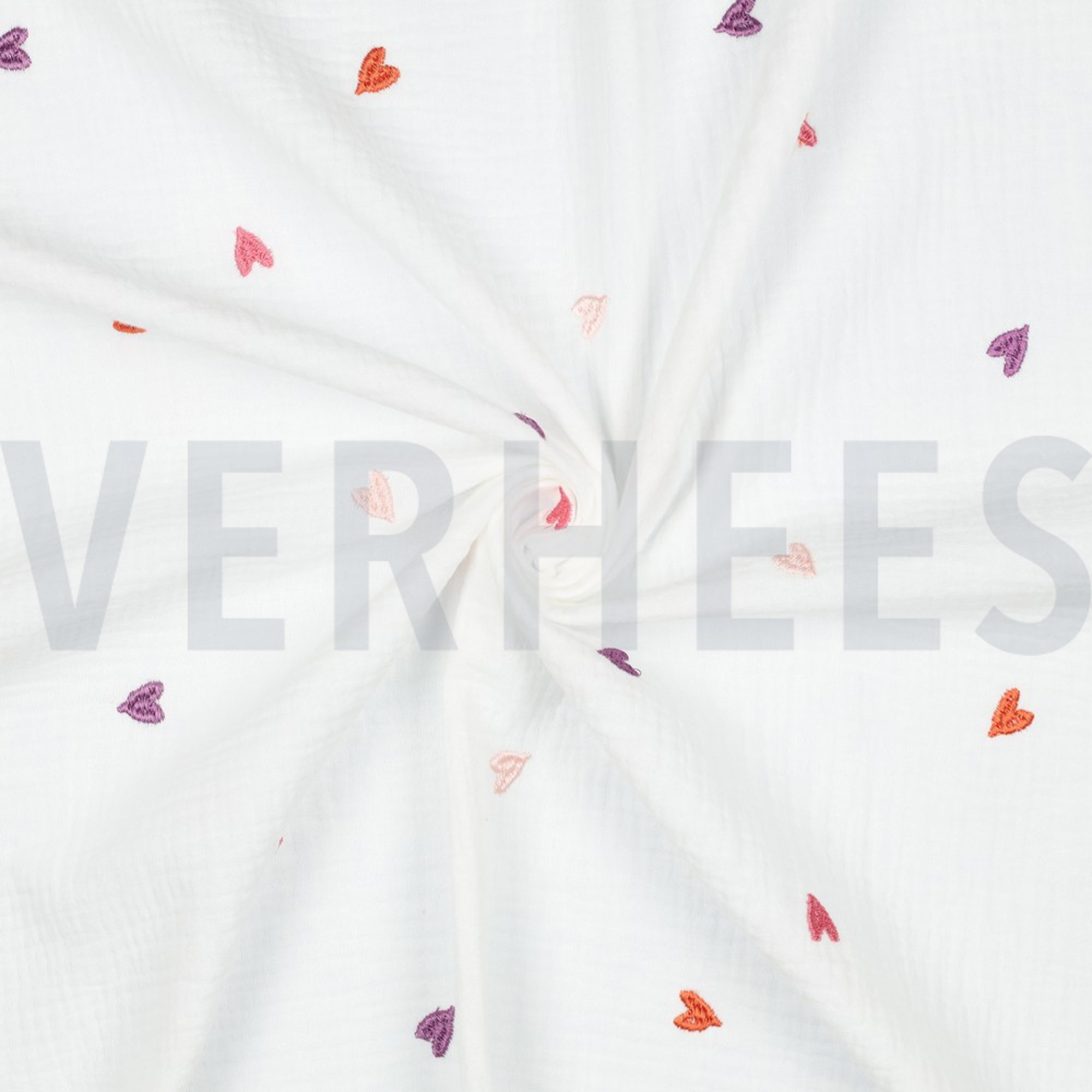 DOUBLE GAUZE EMBROIDERY HEARTS PINK / ORANGE (high resolution) #3
