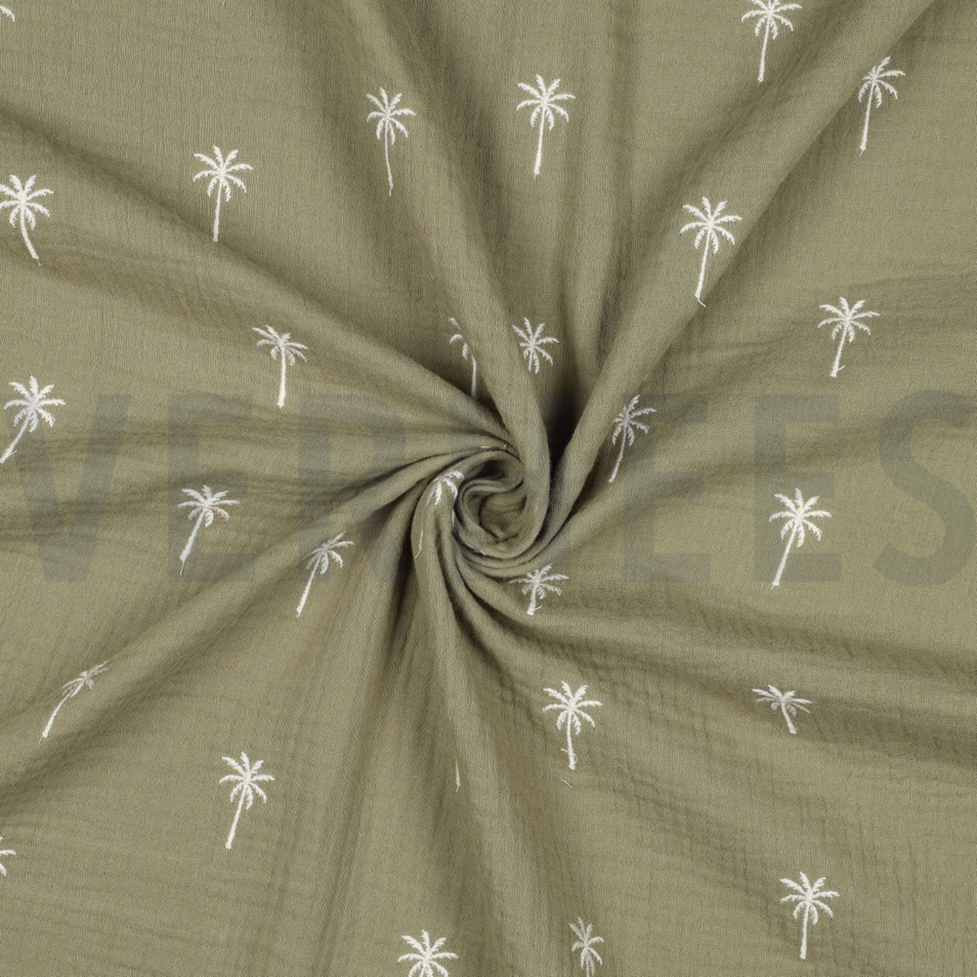 DOUBLE GAUZE EMBROIDERY PALM TREES MOSS GREEN (high resolution) #3