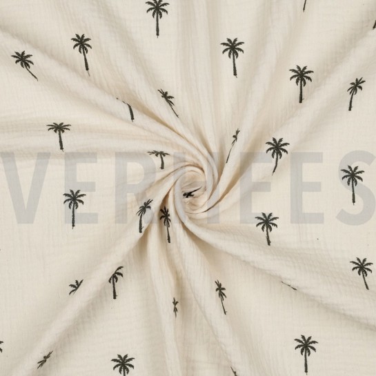 DOUBLE GAUZE EMBROIDERY PALM TREES NATURAL WASHED #7