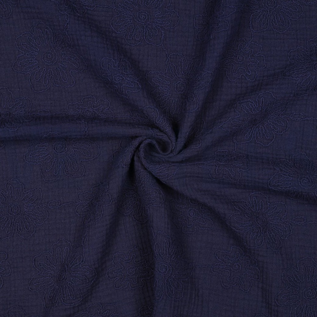 DOUBLE GAUZE EMBROIDERY FLOWERS NAVY #3