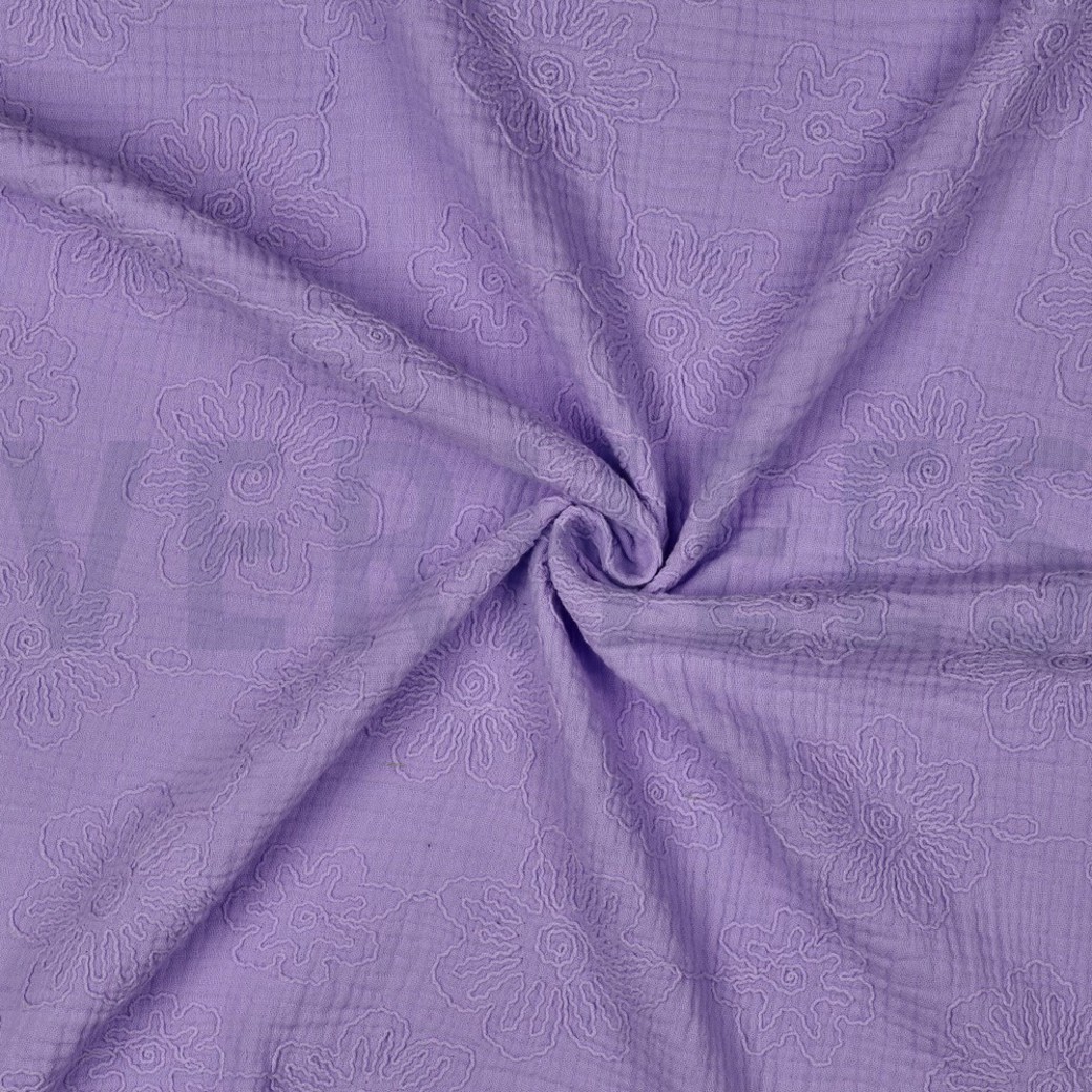 DOUBLE GAUZE EMBROIDERY FLOWERS LILAC #3