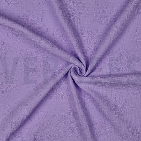 DOUBLE GAUZE EMBROIDERY FLOWERS LILAC #7