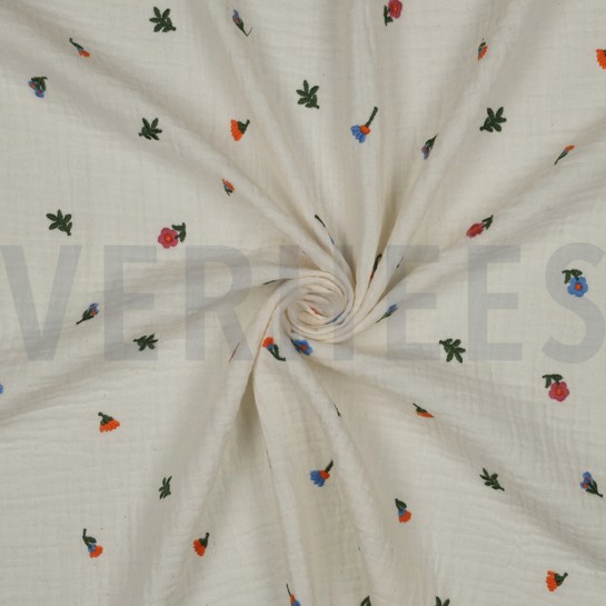 DOUBLE GAUZE EMBROIDERY FLOWERS NATURAL WASHED #7