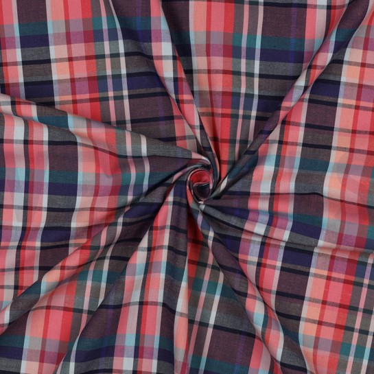 BAUMWOLLE GARNGEFÄRBT KAROS DUNKELKORALLE #7