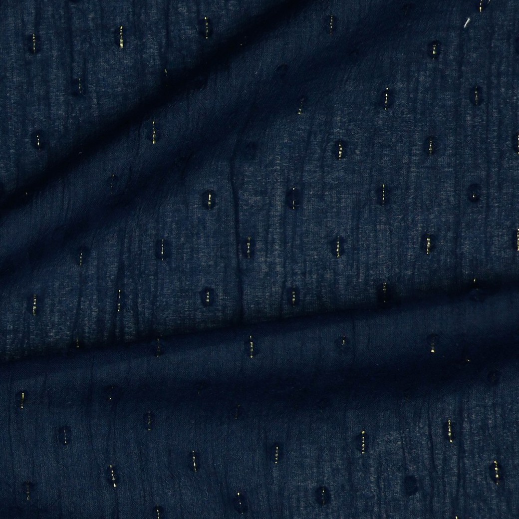 COTTON CRINKLE DOBBY LUREX GOLD NAVY #3