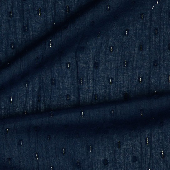 BAUMWOLLE KRINKEL DOBBY LUREX GOLD MARINEBLAU #7