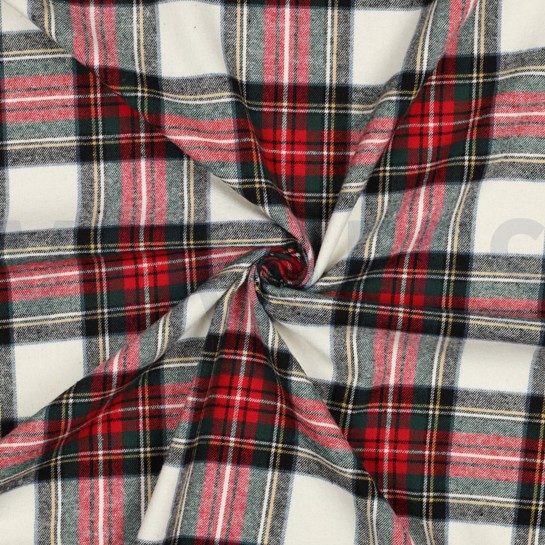 BAUMWOLLE GARNGEFÄRBT ANGERAUT KAROS ECRU / ROT #7