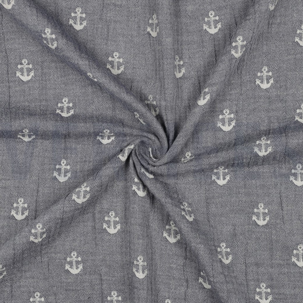 DOUBLE GAUZE JACQUARD ANCHOR 2-SIDED NAVY #3