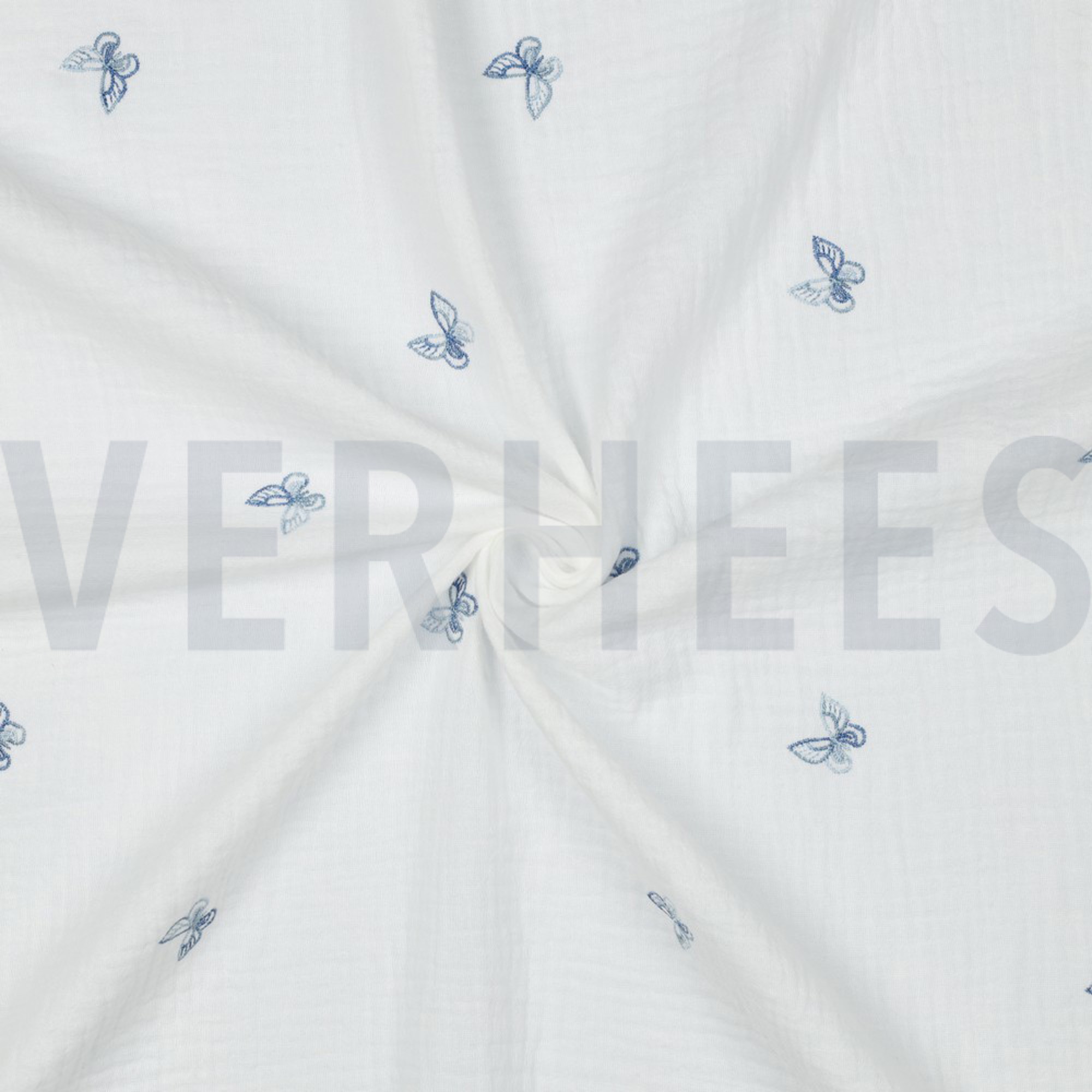 DOUBLE GAUZE EMBROIDERY BUTTERFLY WHITE / BLUE (high resolution) #3