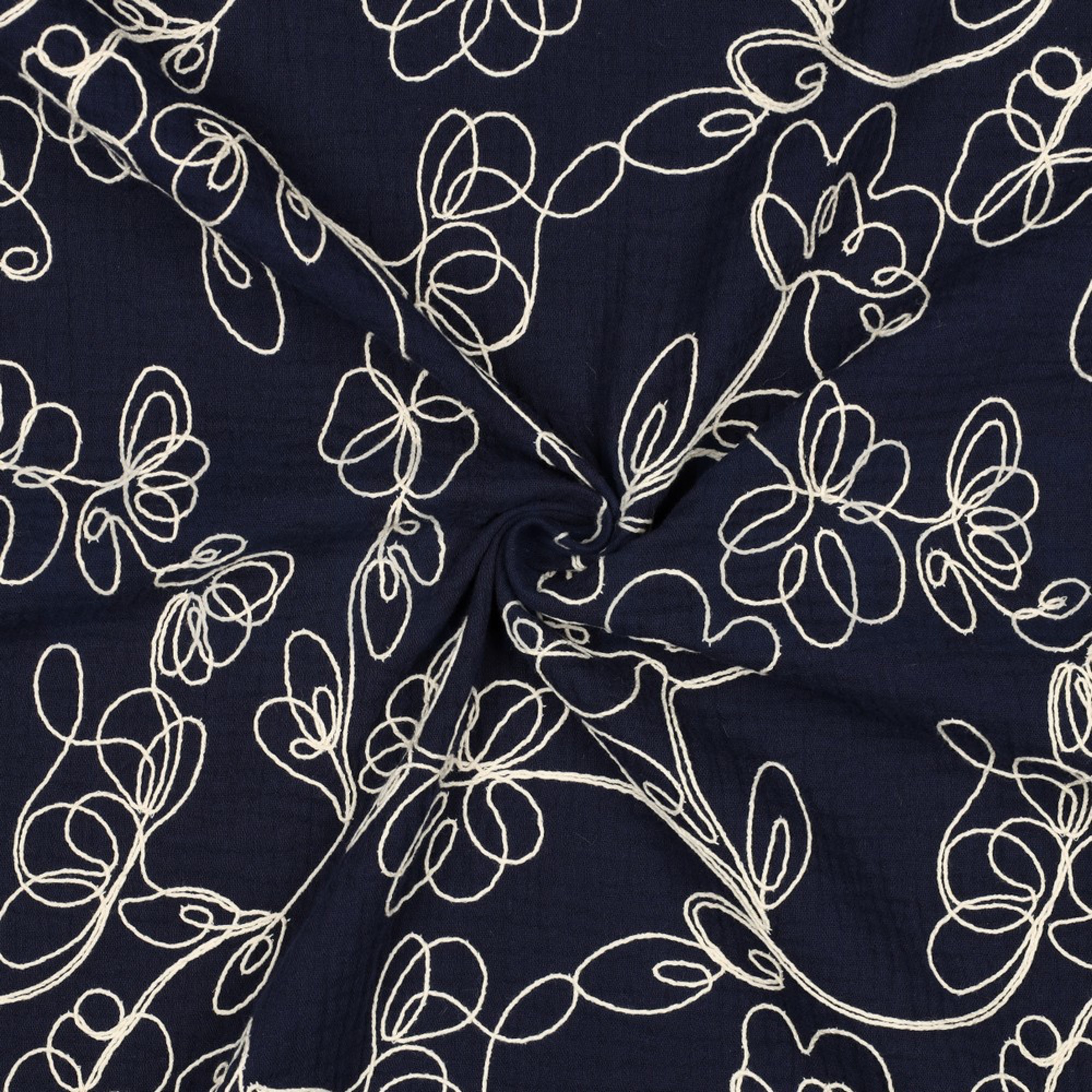 DOUBLE GAUZE EMBROIDERY FLOWERS NAVY (high resolution) #3