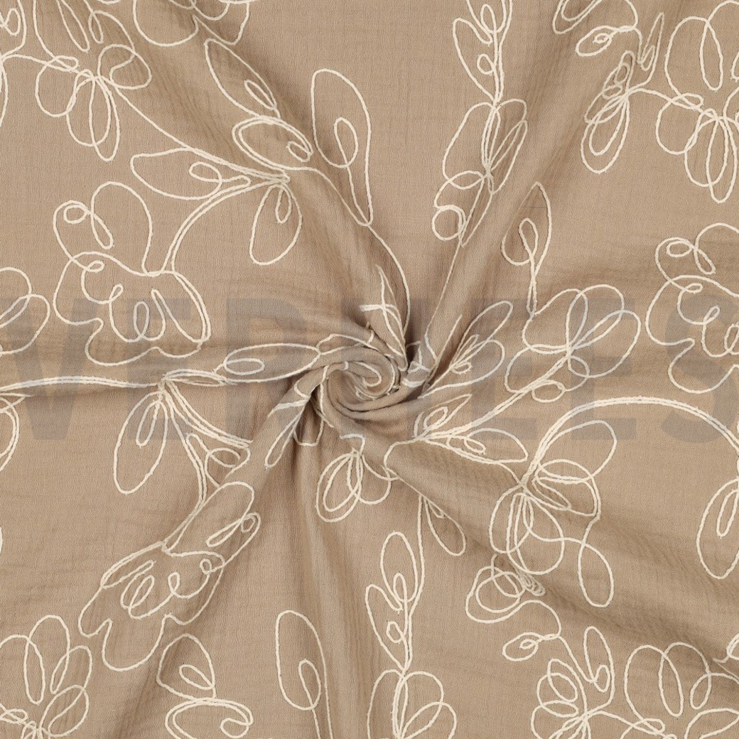 DOUBLE GAUZE EMBROIDERY FLOWERS BEIGE #3