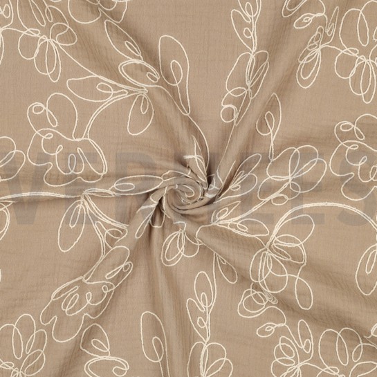 DOUBLE GAUZE EMBROIDERY FLOWERS BEIGE #7