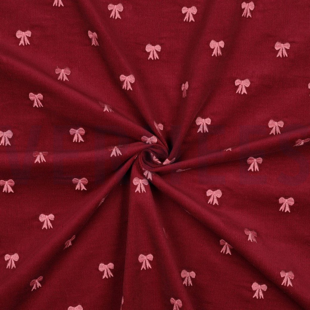 BABYCORD EMBROIDERY BOWS BORDEAUX #3