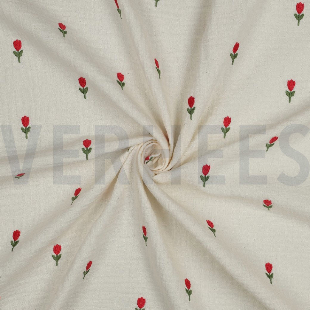 DOUBLE GAUZE EMBROIDERY FLOWERS NATUREL #3