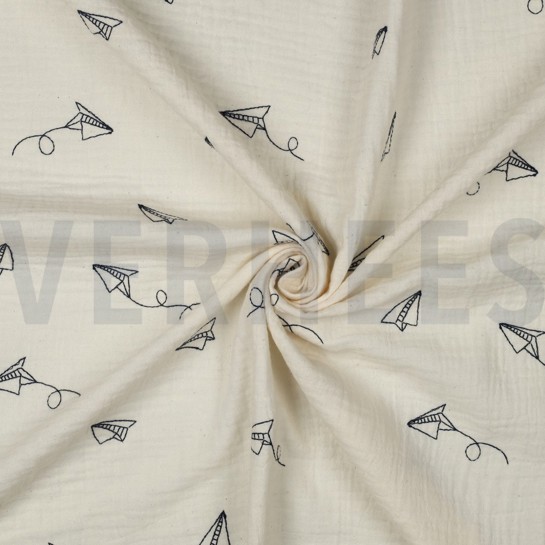 DOUBLE GAUZE EMBROIDERY PAPER PLANES NATURAL #7