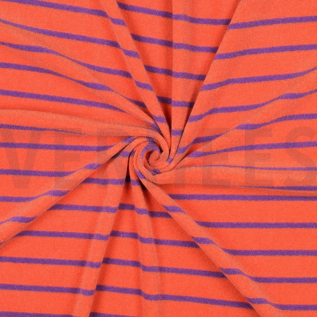 COTTON TOWELLING YARN DYED STRIPES ORANGE / PURPLE #3