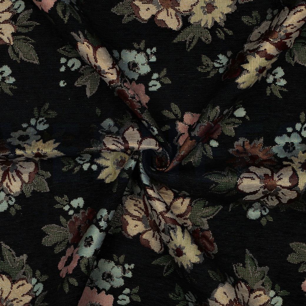 GOBELIN CHENILLE FLOWERS BLACK #3