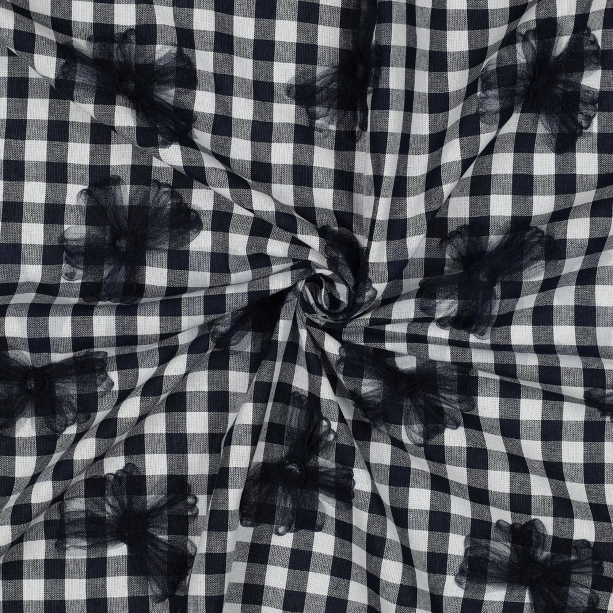 COTTON YARN DYED CHECKS TULE FLOWERS NAVY (high resolution) #3