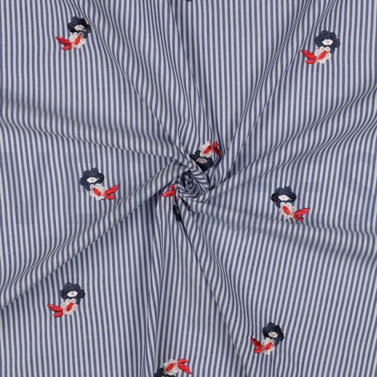 COTTON STRIPES EMBROIDERY FLOWERS BLUE #7