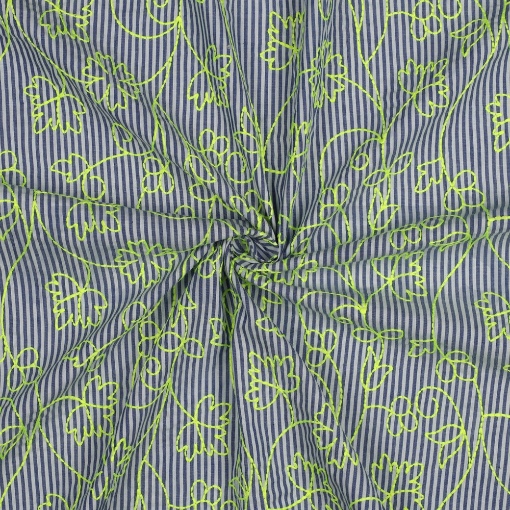 COTTON STRIPES NEON EMBROIDERY BLUE WITH GREEN NEON #3
