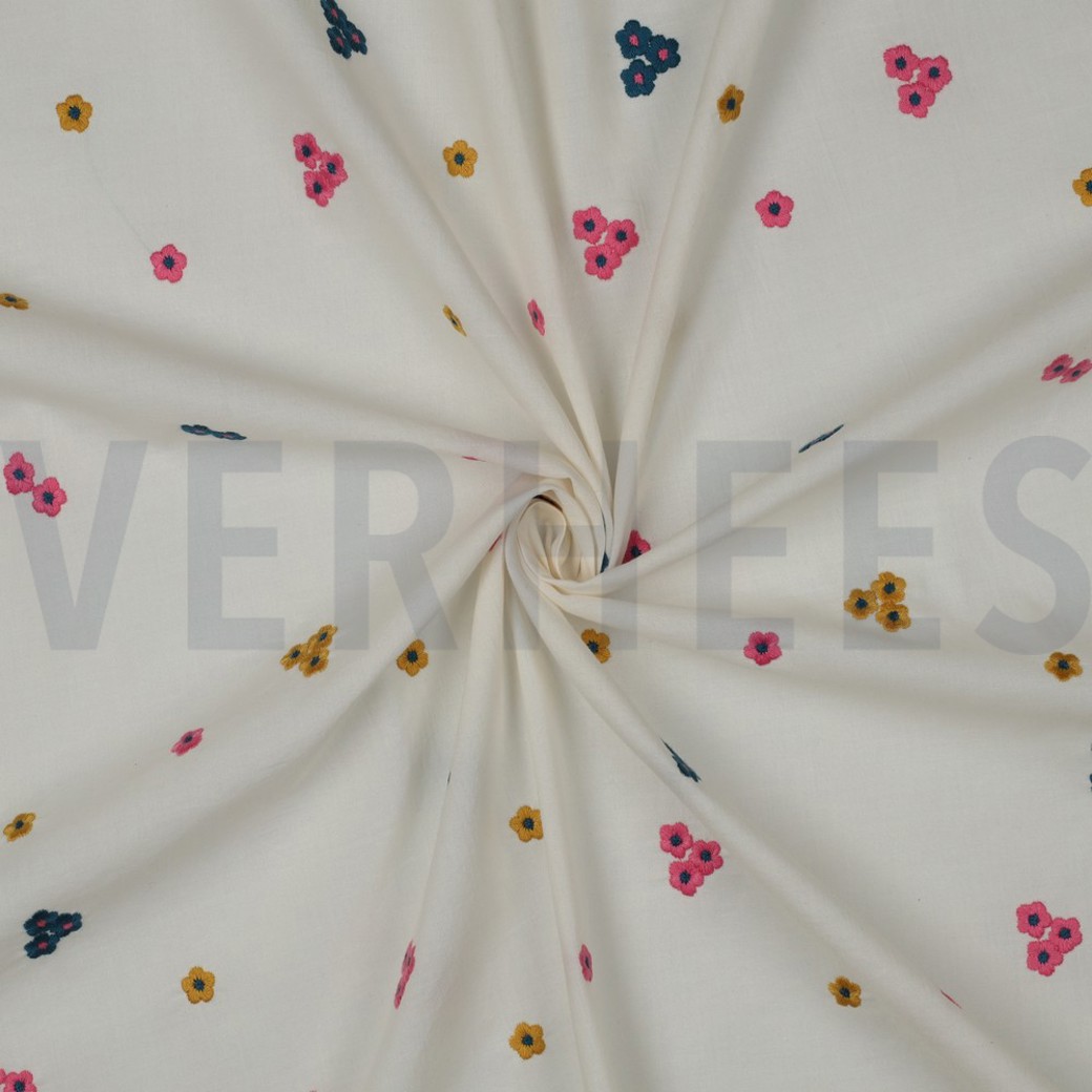 COTTON VOILE EMBROIDERY FLOWERS PINK #3