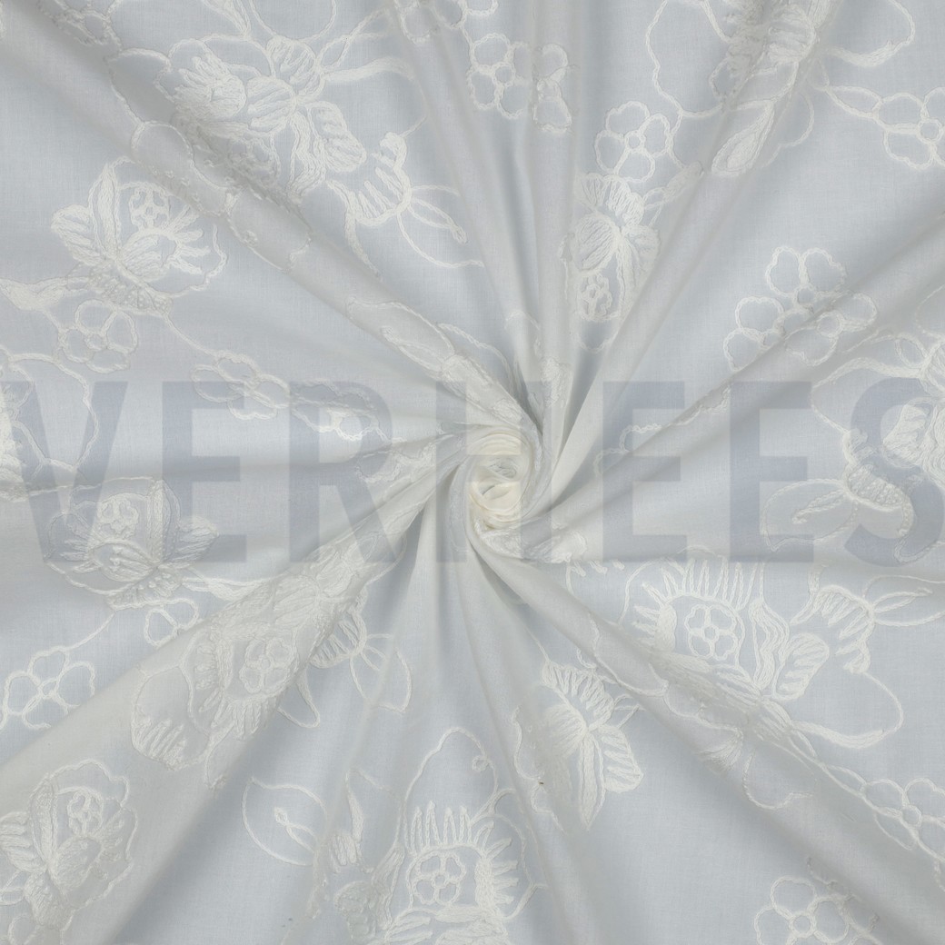 COTTON VOILE EMBROIDERY FLOWERS WHITE #3