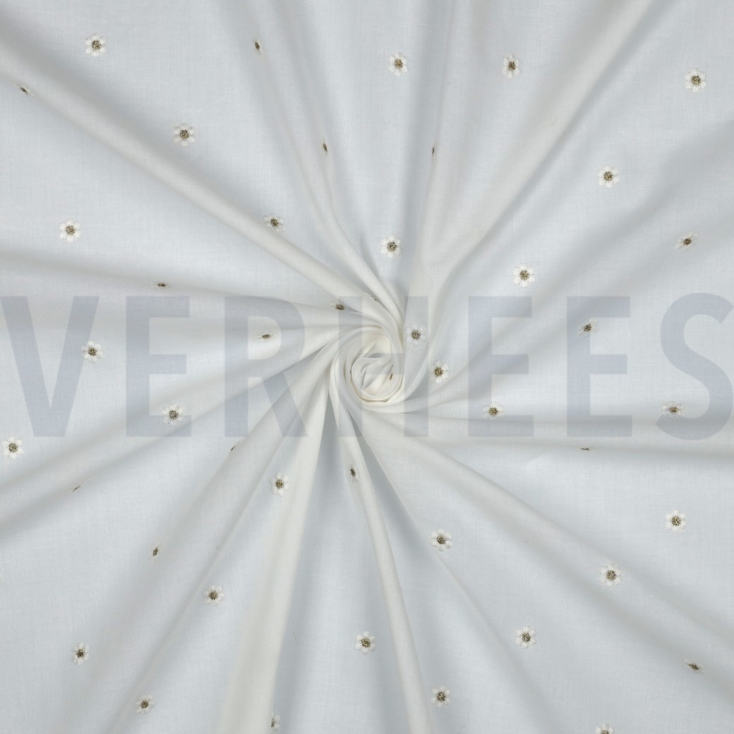 COTTON VOILE EMBROIDERY LUREX FLOWERS WHITE #3