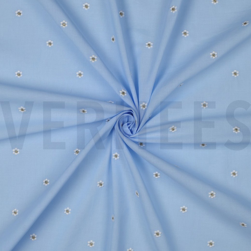COTTON VOILE EMBROIDERY LUREX FLOWERS LIGHT BLUE #3