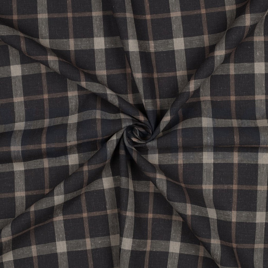 LINEN VISCOSE YARN DYED CHECKS BROWN #3