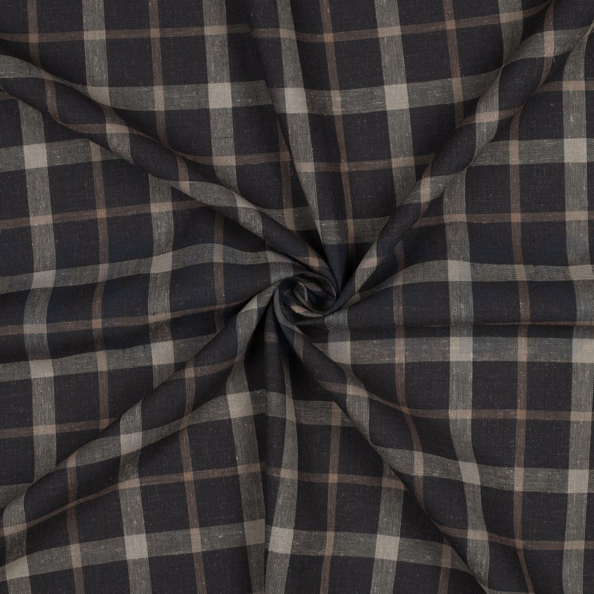 LINEN VISCOSE YARN DYED CHECKS BROWN (high resolution) #3