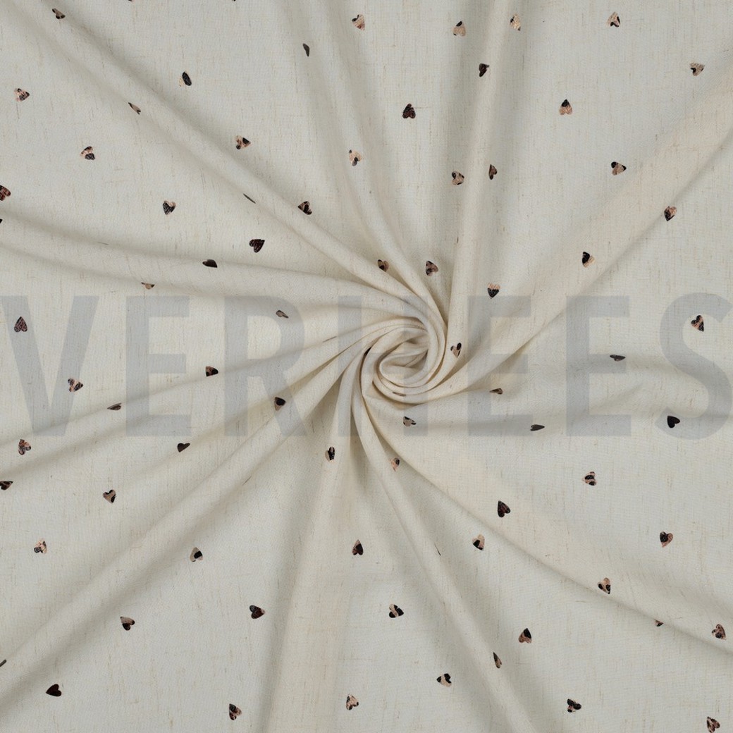 LINEN VISCOSE FOIL HEARTS ECRU #3